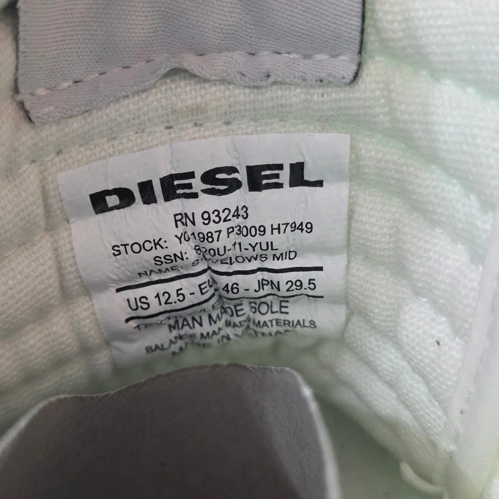Diesel S-Dvelows‎ Mid High Top Sneakers Mens Size 12.5 White Green Graphic Suede